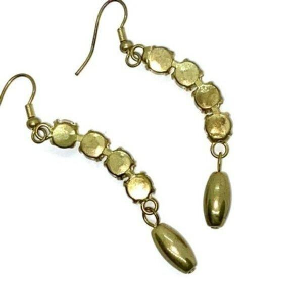 Gold-Tone Rhinestone Chain Dangle Earrings - Picture 6 of 6